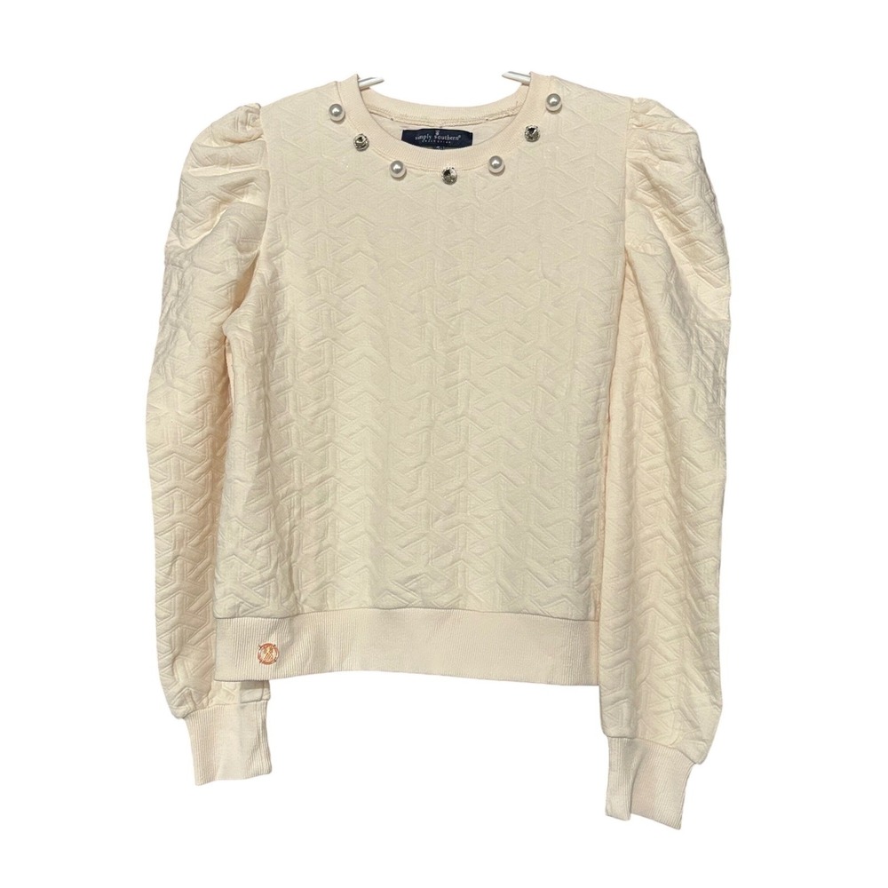 Simply Southern Faux Pearl Jeweled Waffle Knit Sweater Small Holiday Office